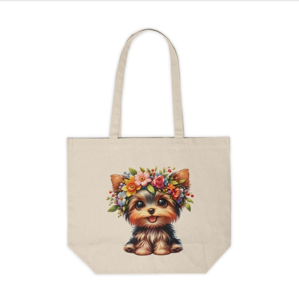 Yorkie Floral Crown Custom Canvas Tote Bag